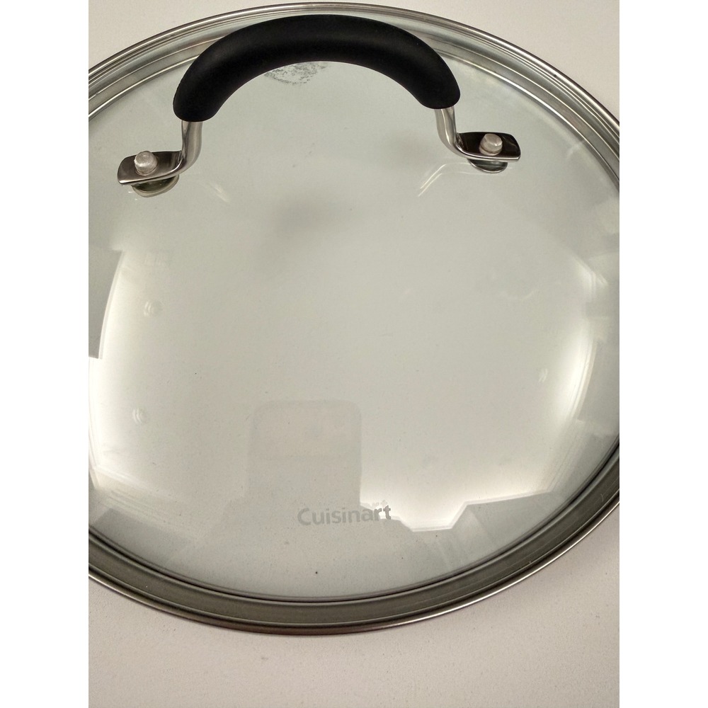 Cuisinart 9.5" tempered Glass Replacement Lid Stainless Steel Rim Silicone hand